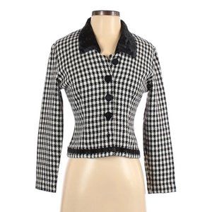 Positive Attitude Plaid Houndstooth Black White Blazer Jacket Size 4 (Petite)
